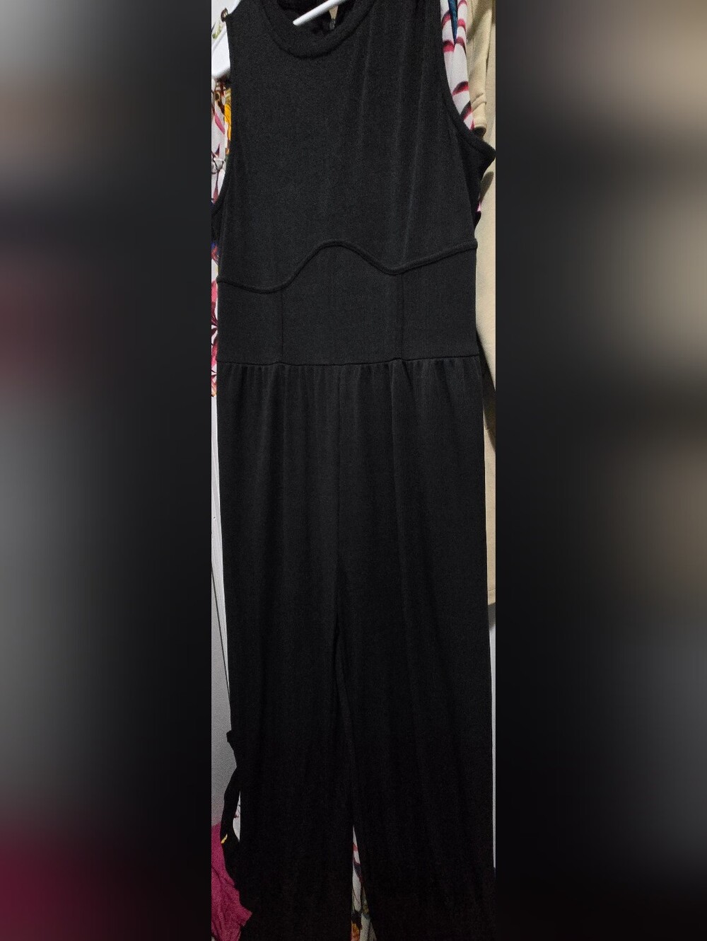 Cider Black Sleeveless Wide-Leg Jumpsuit with Waist Seaming